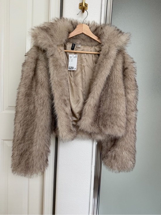 H&M Jackets & Blazers - H&M Faux Fur Hooded Jacket in Taupe